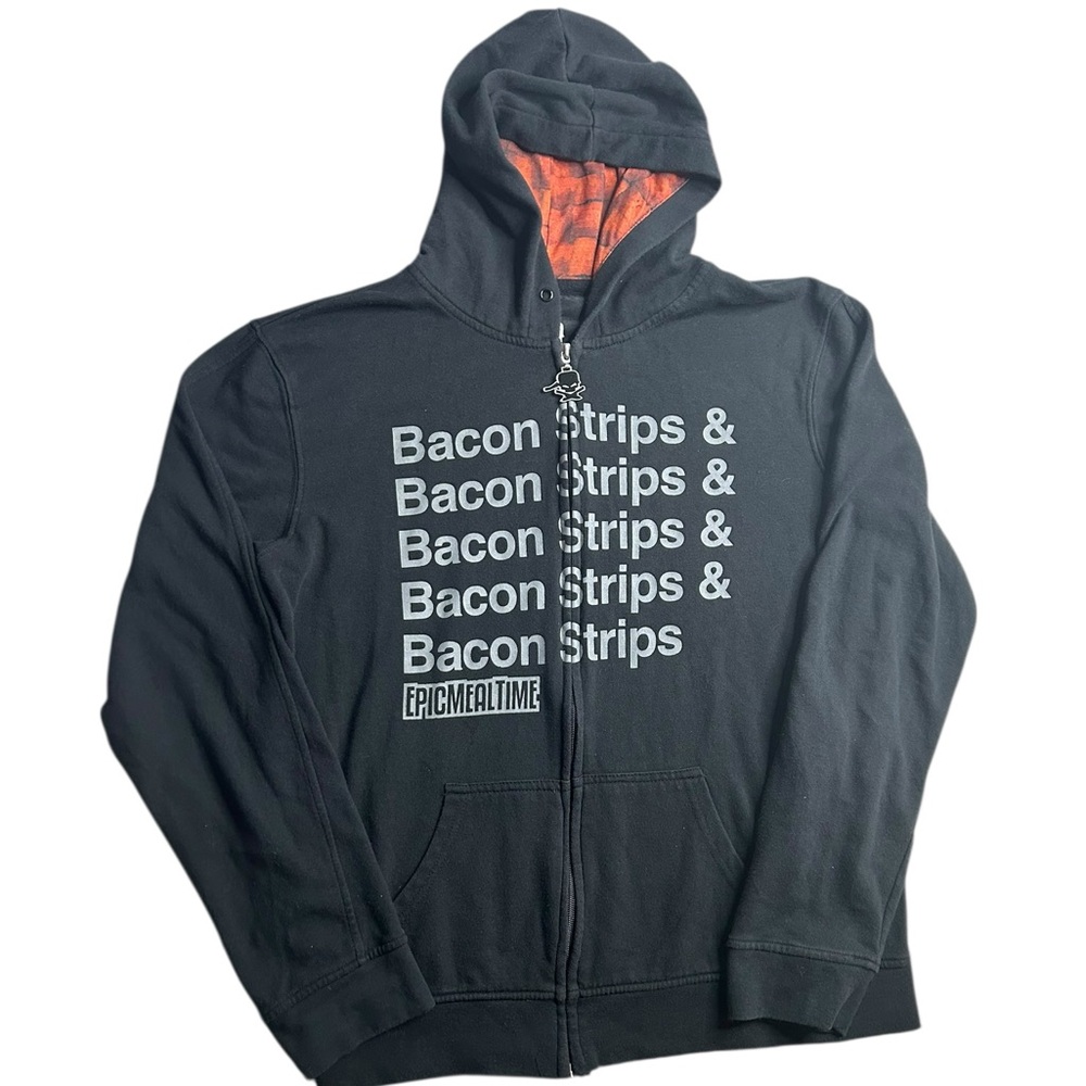 Epic Meal Time Bacon Strips Zip Hoodie‎ Sweatshirt Black Size Large